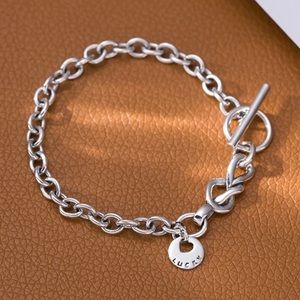 Sterling Silver Chain‎ Bracelet with "Lucky" Charm
